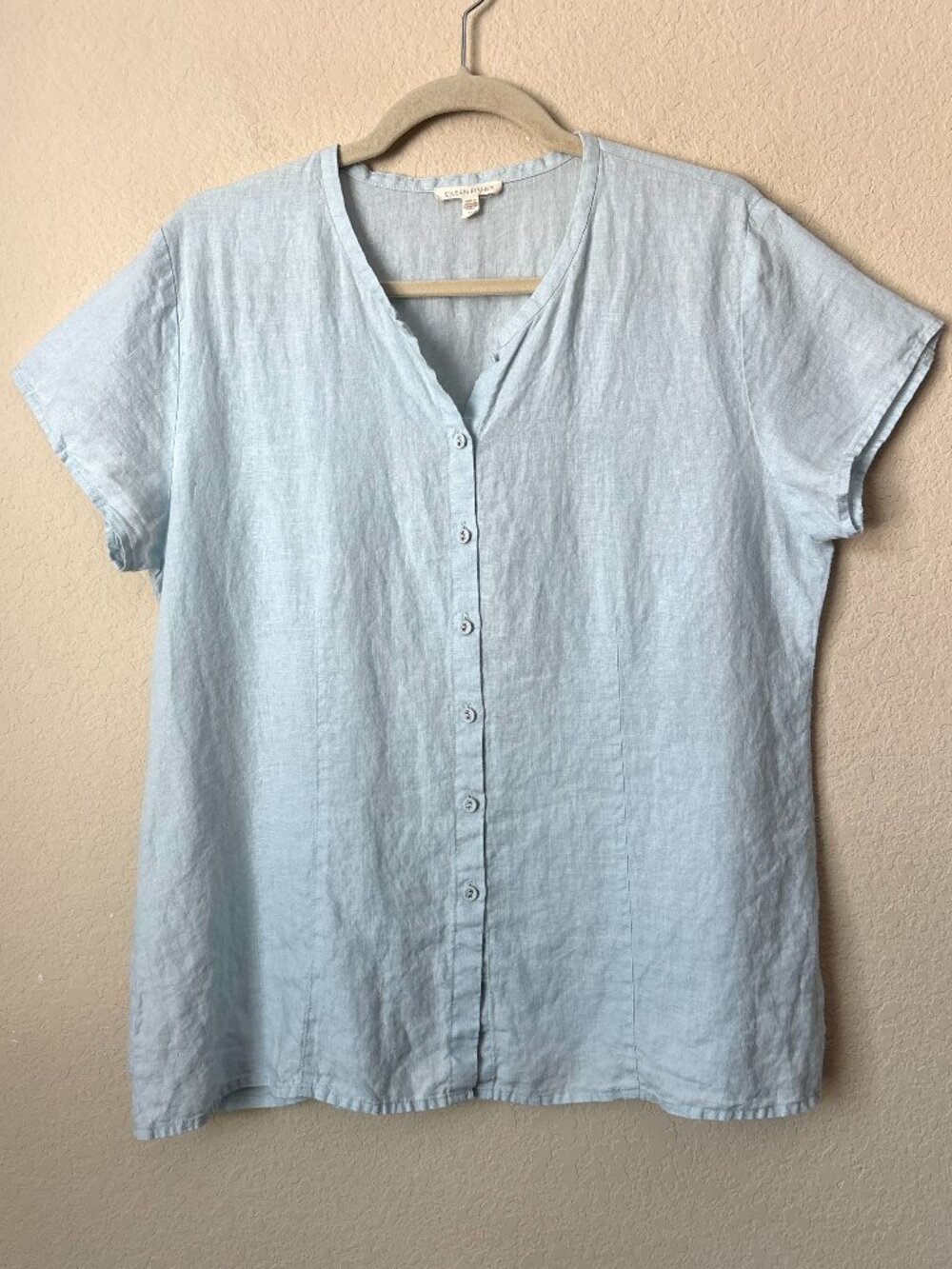 Eileen Fisher Irish Linen Button Up Short Sleeve Casual Shirt